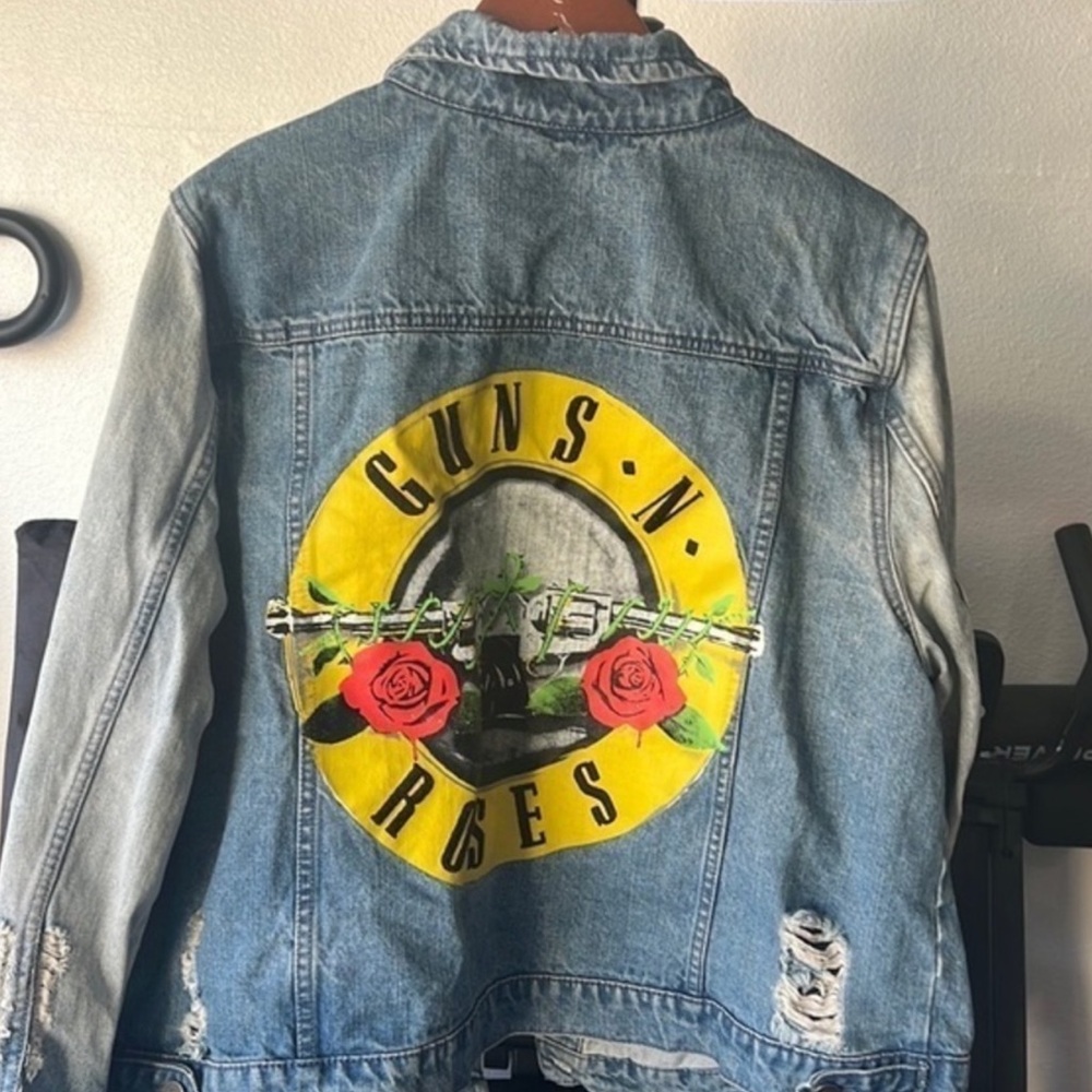 GUNS N’ ROSES BRAND 🎸 DISTRESSED RIPPED DESTROYED DENIM JEAN BAND JACKET Sz 1X
